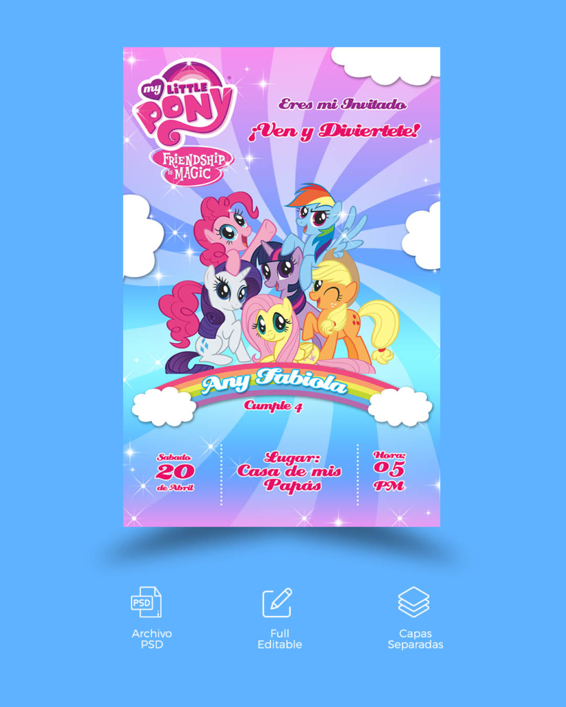 tarjetas de cumpleaños my little pony para editar PSD