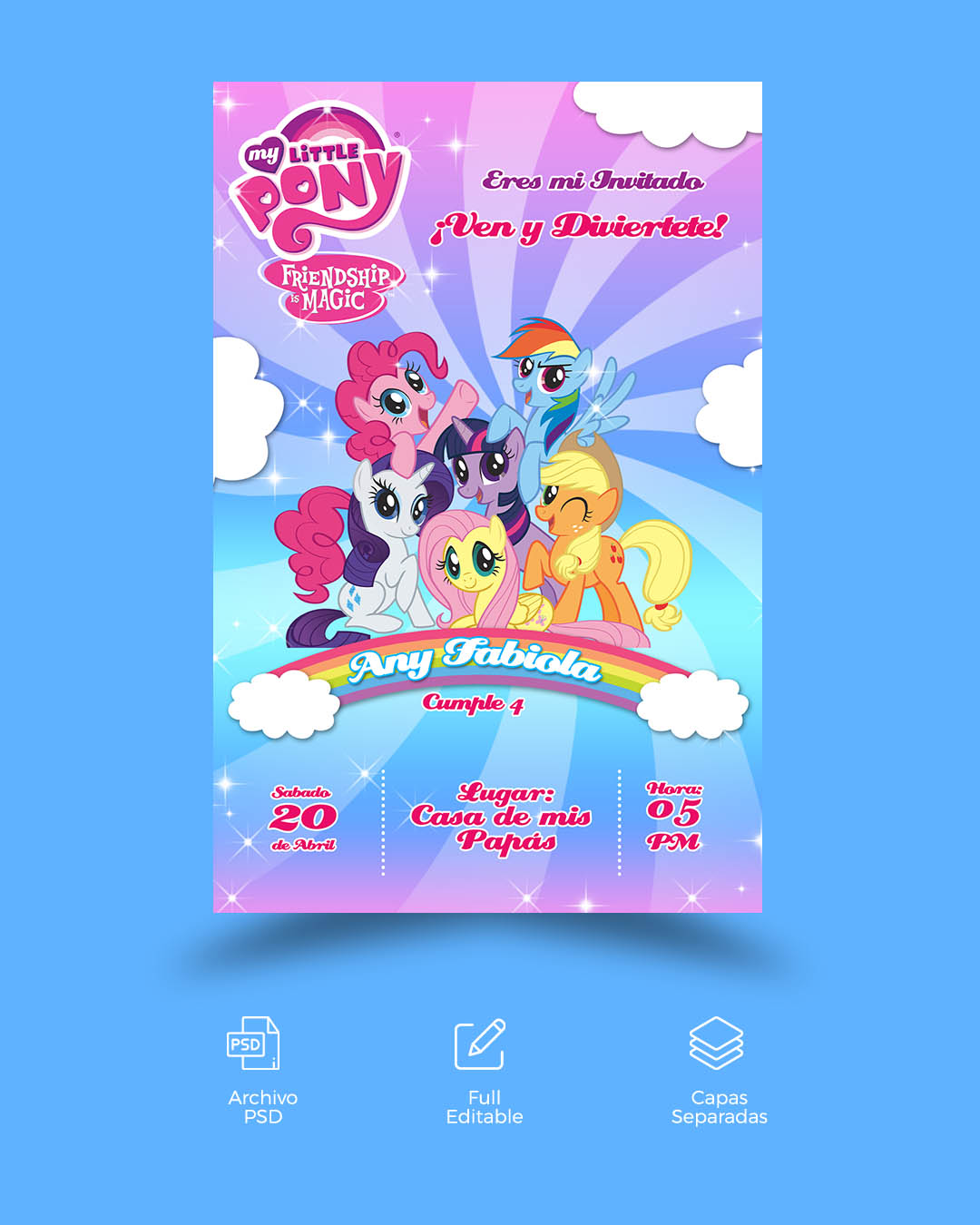 Tarjetas de cumpleaños My Little Pony para editar PSD - Descarga GRATIS  recursos gráficos Vectores, PSD, Flyer y mucho más