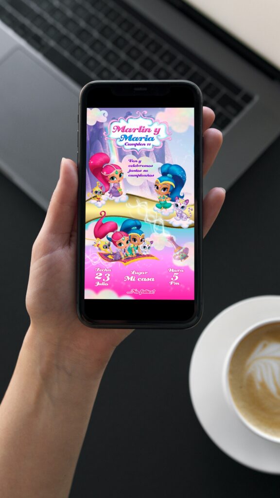 Tarjetas de Invitación de shimmer y shine PSD Editable - shimmer y shine invitations card PSD file