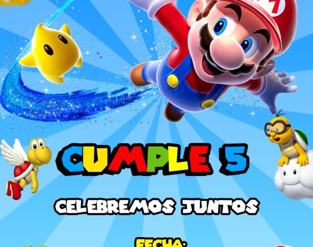 Tarjeta de Invitacion Mario Bros PSD 100% Editable