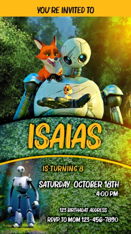 Tarjeta de cumpleaños robot salvaje para editar