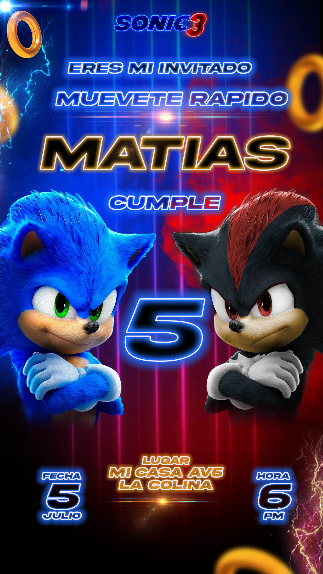 tarjeta de cumpleaños de Sonic para editar