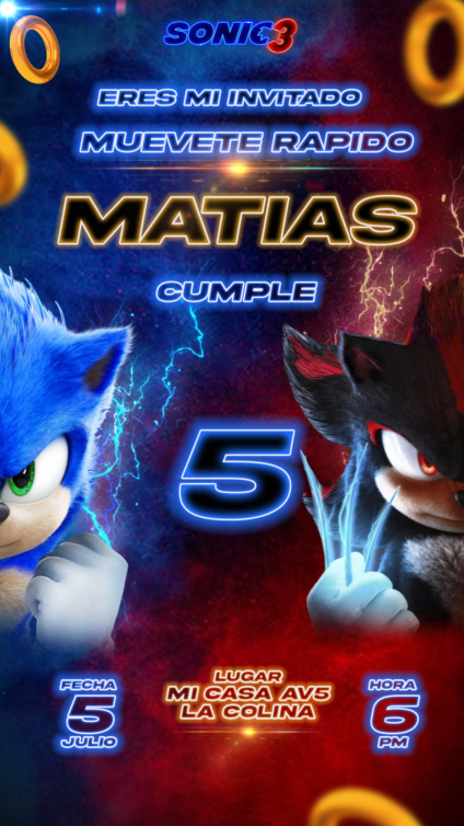 tarjeta de cumpleaños digital de Sonic PSD
