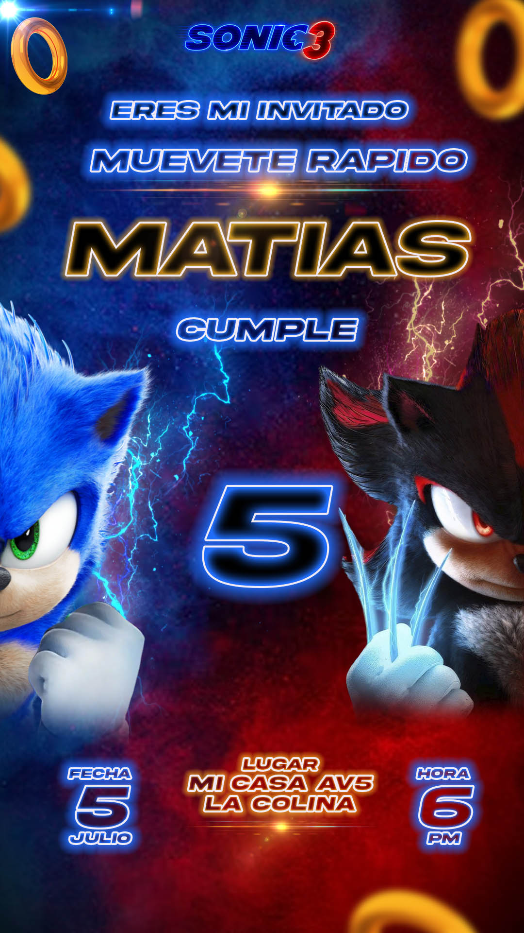 tarjeta de cumpleaños digital de Sonic PSD