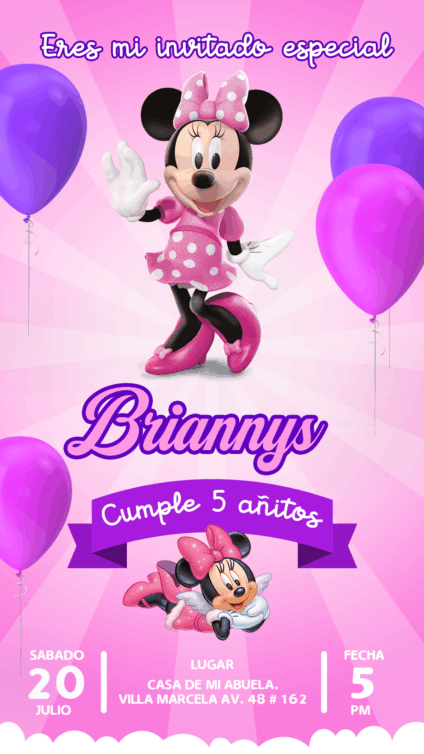 Tarjeta de Invitación de Minie para niñas PSD